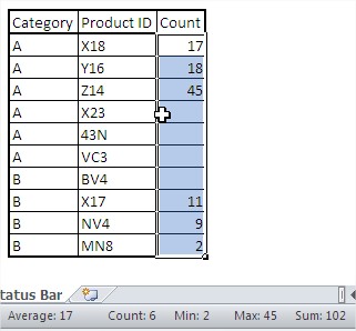 Excel Status Bar calculations