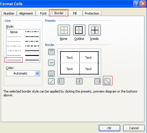 Excel format cells dialog box borders