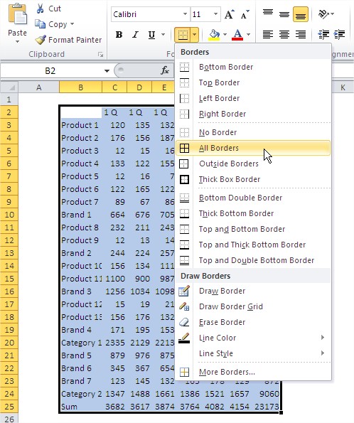 Excel format all borders