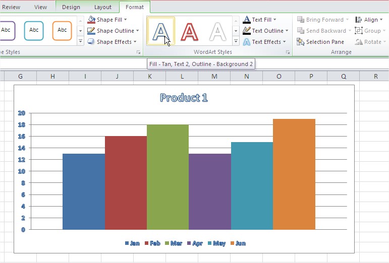 Excel format column chart font style word art styles changed