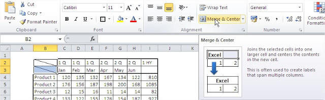 Excel format merge and center