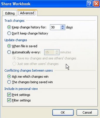 Share Workbook allow users advanced