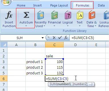 Excel Autosum formula