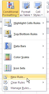 Format row new rule ribbon