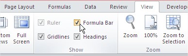 Formula Bar ribbon