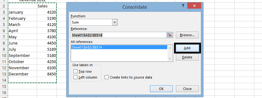 Multiple Sheets consolidate add