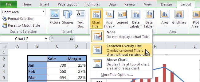 Excel chart overlay title