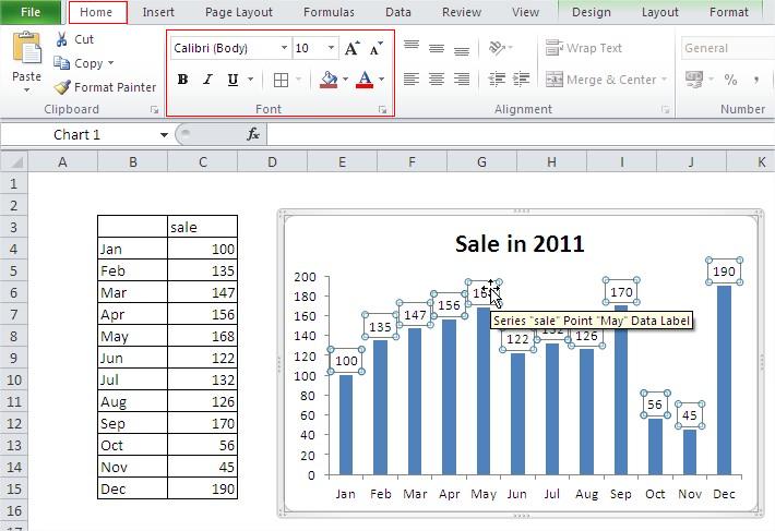 Excel chart column data labels formatting
