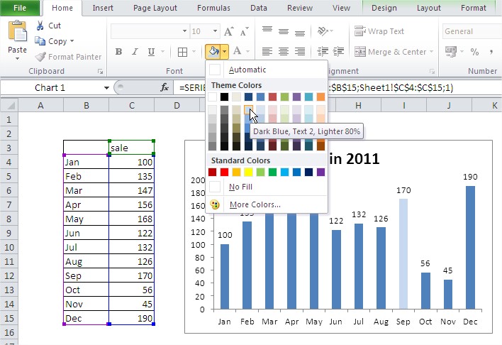 Excel chart column single column change colour