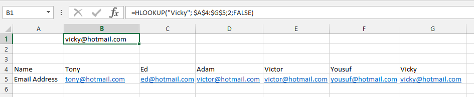 HLOOKUP Finds Email Address