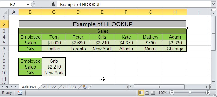 HLOOKUP example