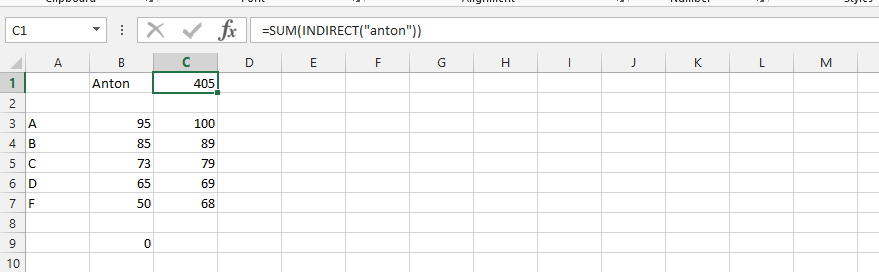 Using Sum and Indirect Function