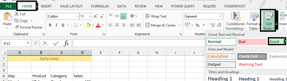 Excel sorting cell styles