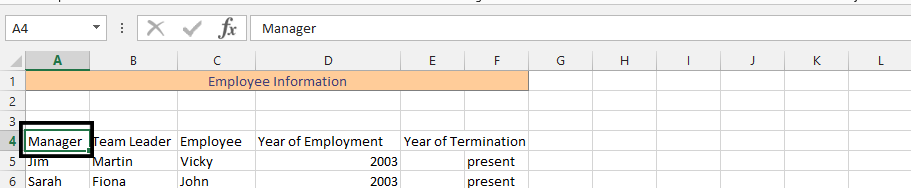 Excel sorting click first cell