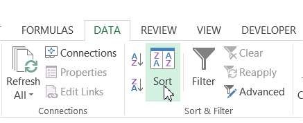 Excel sorting ribbon sort button