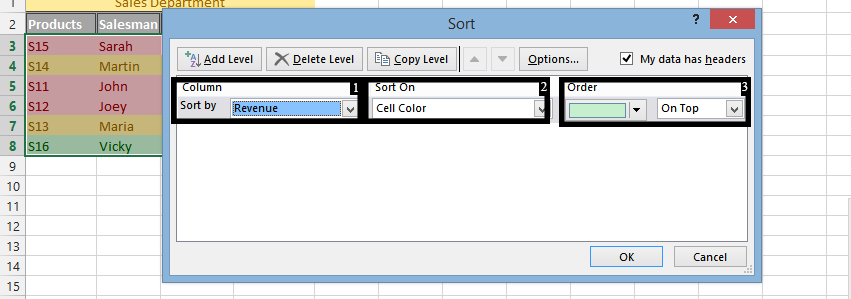 Excel sort by color