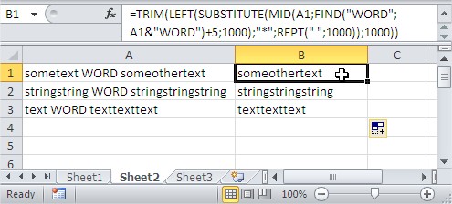 TRIM find text without word string