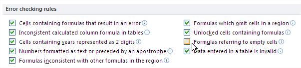 Excel Error Checking Rules