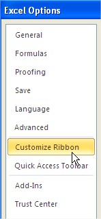 Excel Options Customize Ribbon Developer