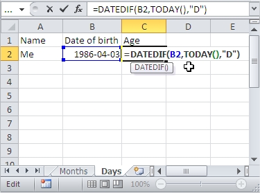 DateDifference Days Excel