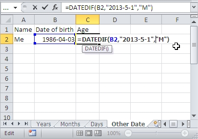 DateDifference Other Date Excel
