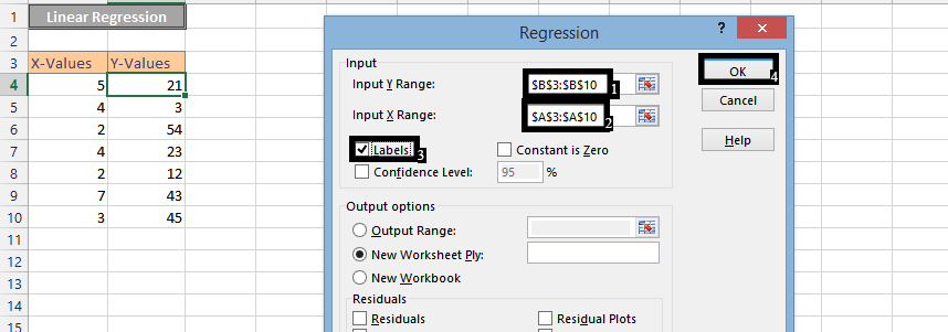 Linear Regression select cells labels