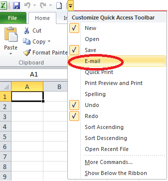 Email Quick Access Toolbar