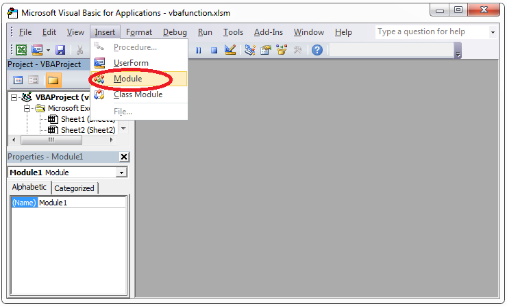 VBA own function module