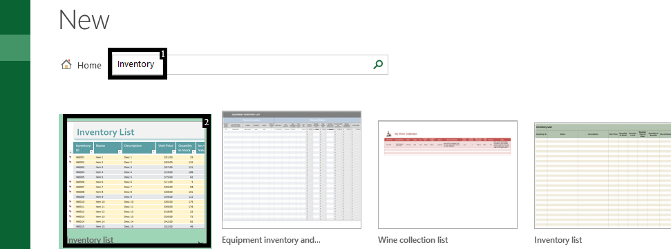 Excel choose inventory list