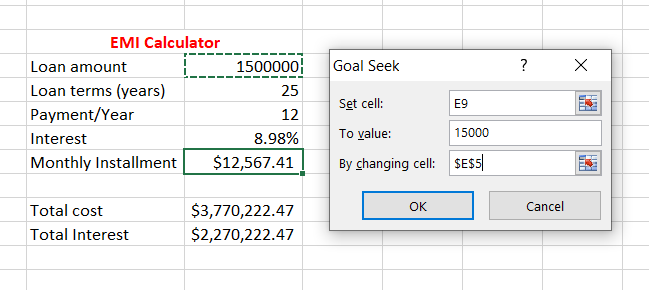 emi checking loan amount