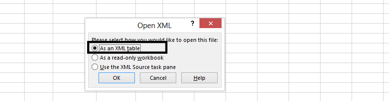 open xml as table