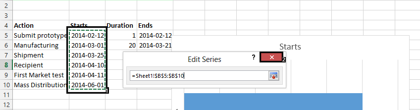 Timeline Chart select cells close it