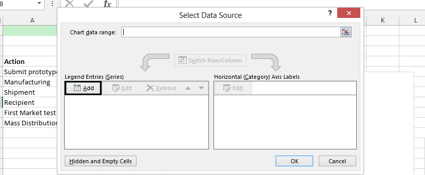 Timeline Chart select data source add