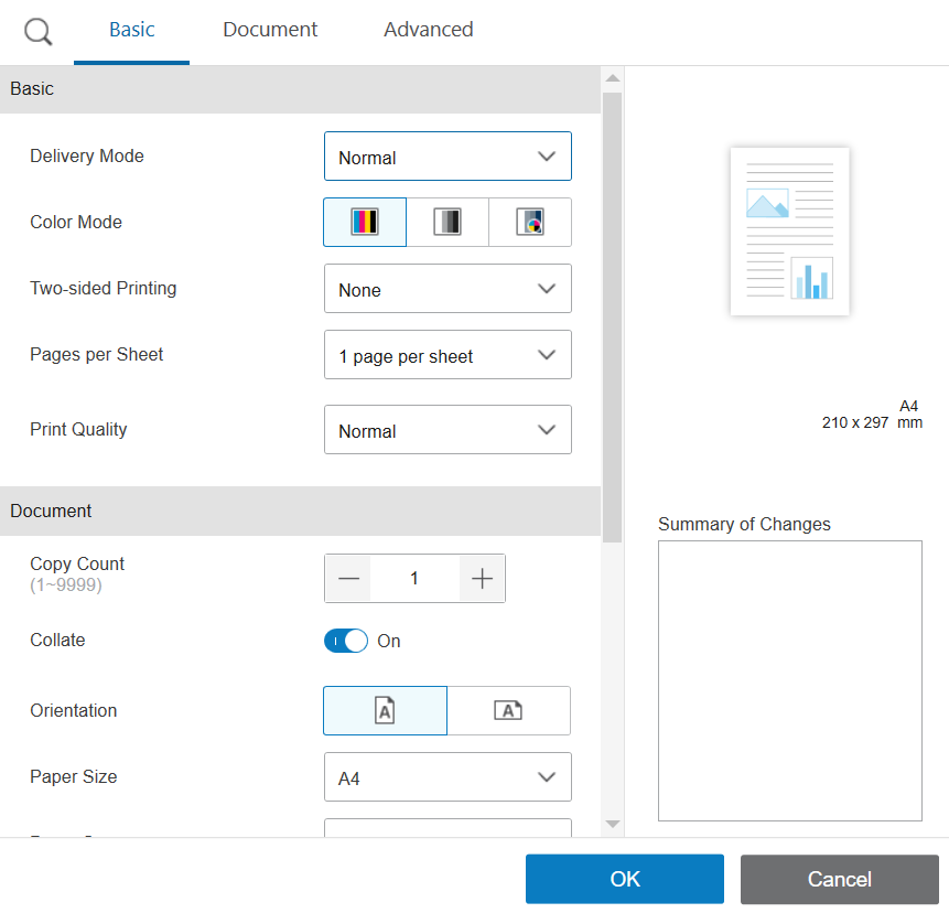 Printing Settings Options Button