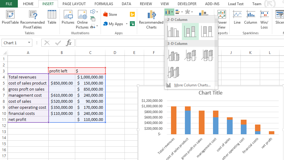 insert stack column chart