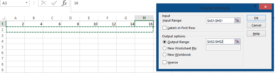 Excel fourier output range