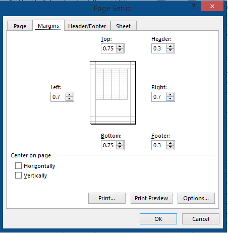 page setup margins