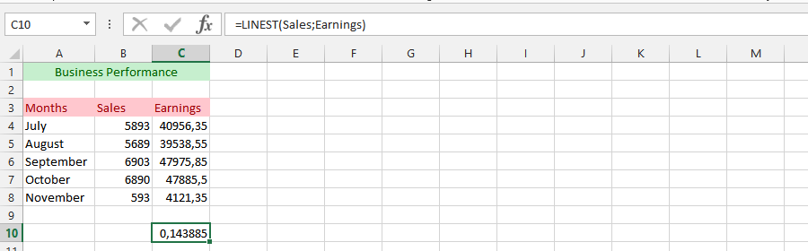 Linest Formula with Text