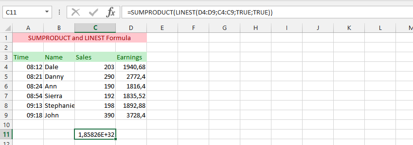 SUMPRODUCT LINEST Formula Simultaneously