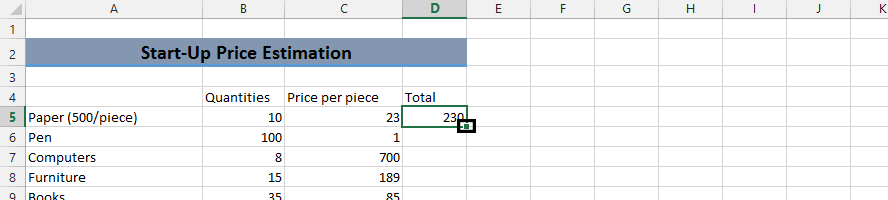 estimate calculator double click small square