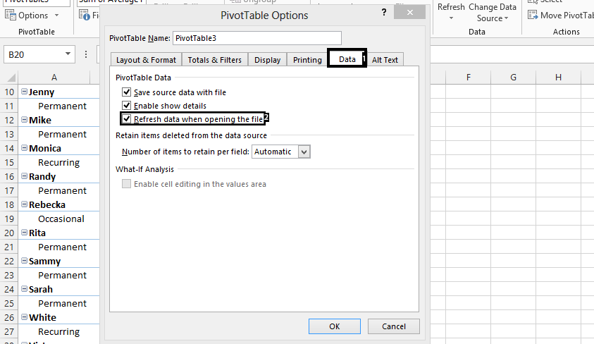 refresh pivot table