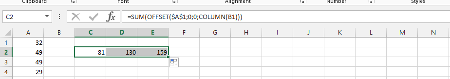 increment row formula