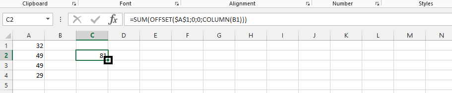 increment row with second formula