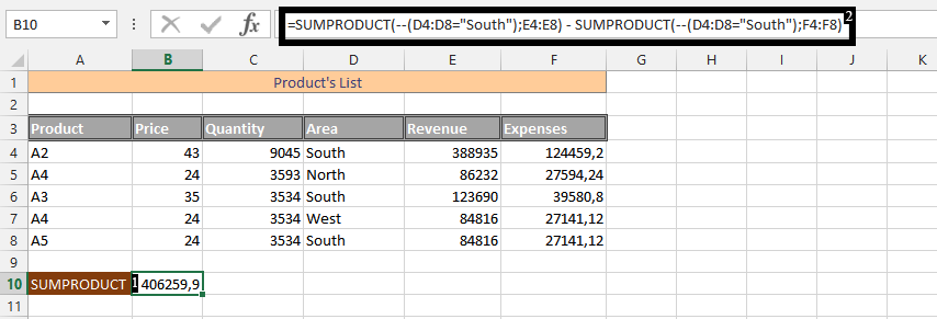 double dash sumproduct formula