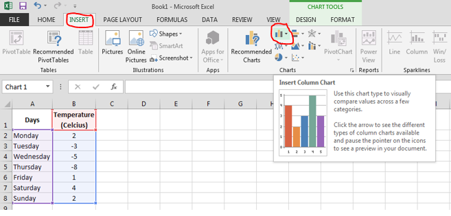 insert column chart