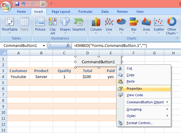 add rows excel properties