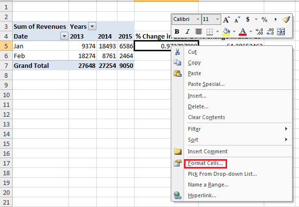 Format Cells