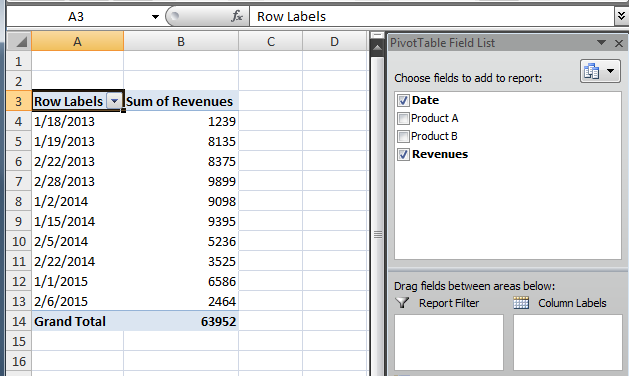 PivotTable Field List