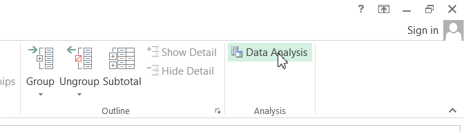 Data Analysis ribbon button