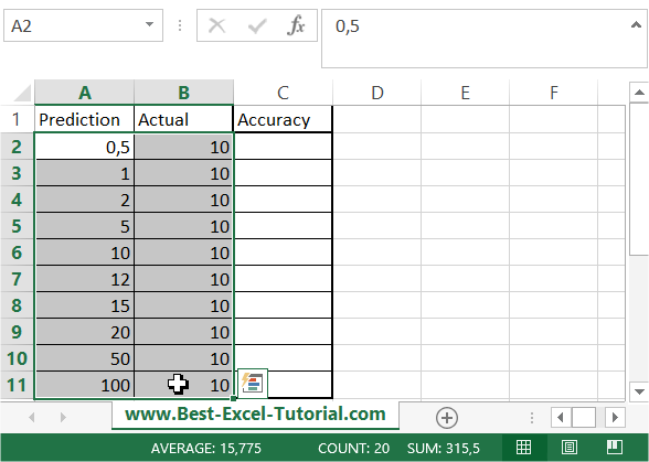 data table to calculate accuracy